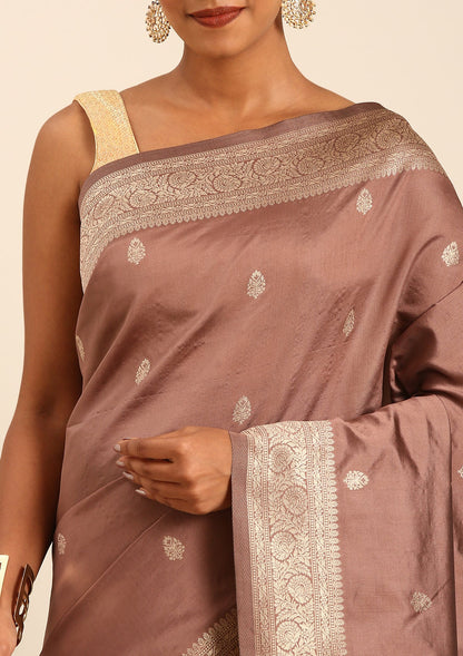 Mocha Mousse Traditional Pattern Woven Tussar Saree