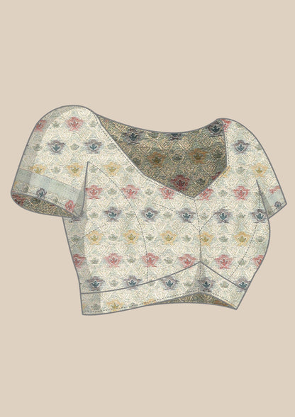 Dusty Blue Banarasi Saree