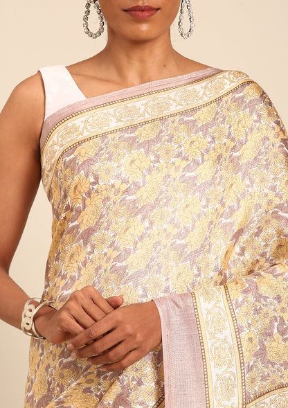 Copper A/O Floral Printed Art Tussar Matka Silk Saree