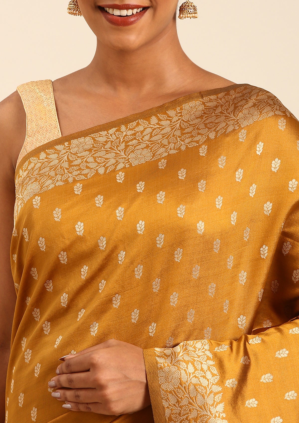 Mustard Butta Woven Tussar Saree