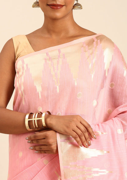 Pastel Pink Traditional Temple Pattern Tussar Saree