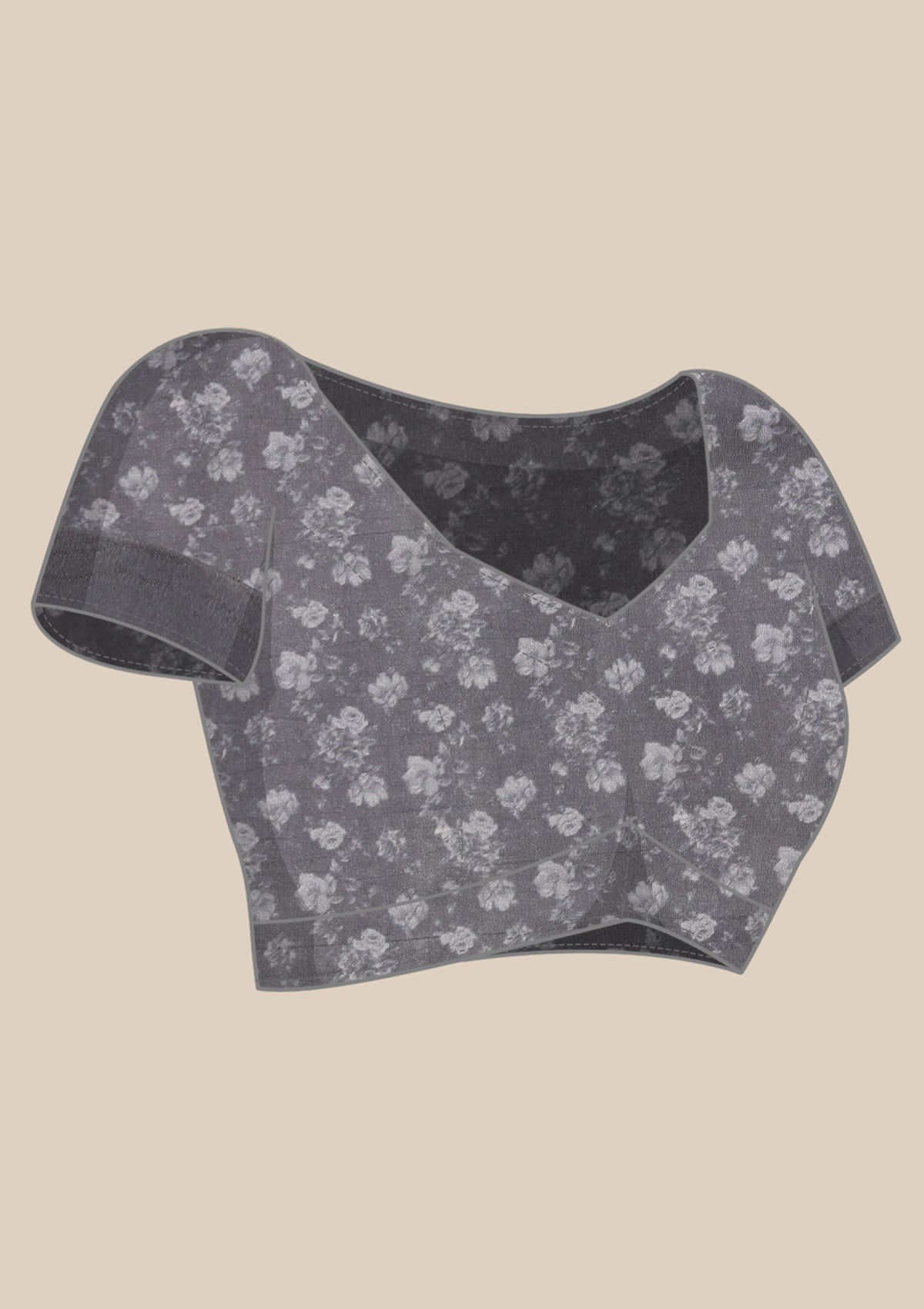 Metallic Charcoal Printed And EmbroideRed Organza Saree