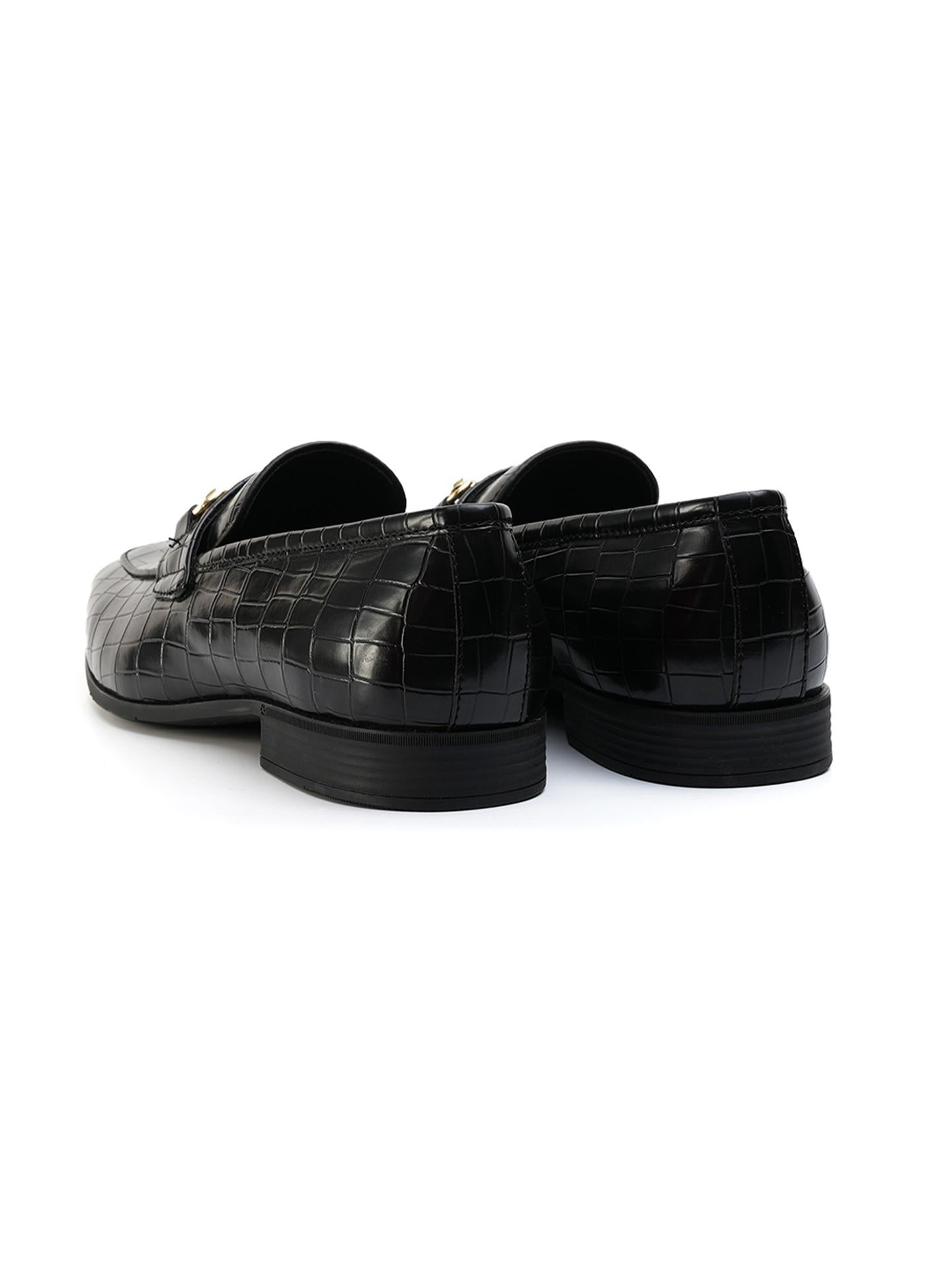 Monkstory Horsebit Croc-Effect Slip-Ons - Black