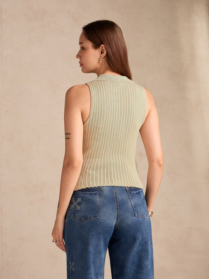 Beige Polo Flat Knit Tank