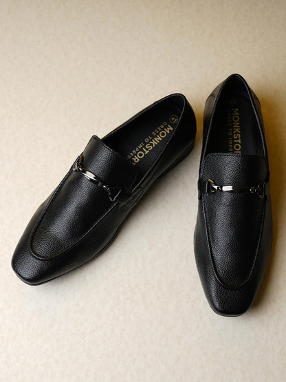 Monkstory Buckled Flexi Business Slip-Ons - Black
