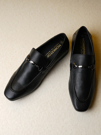 Monkstory Buckled Flexi Business Slip-Ons - Black