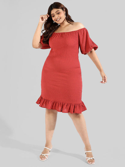 Plus Size Off-Shoulder Crepe Sheath Dress