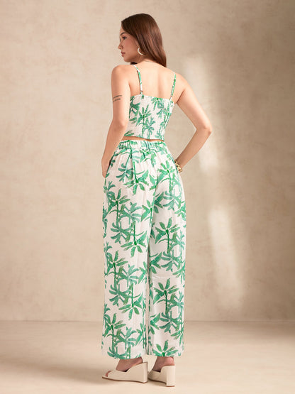 Off White Printed Coord Set With High Rise Wide Leg Trouser