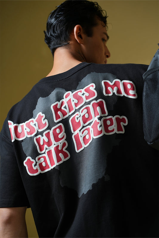 Talk Later Black Oversized T-shirt