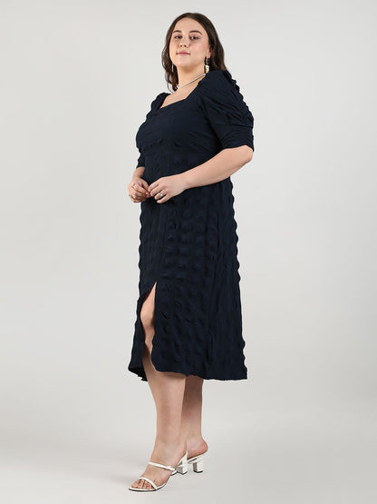 Plus Size Puff Sleeve Fit & Flare Midi Dress