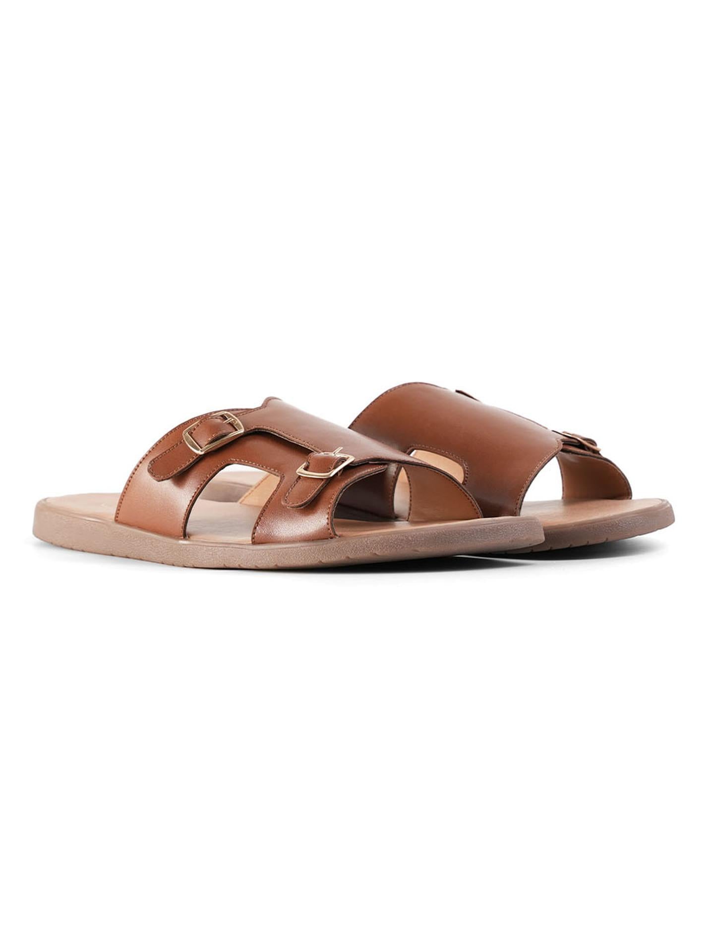 T-Rad Classic Double Monk Strap Sandals - Tan - UK 10 EU 44