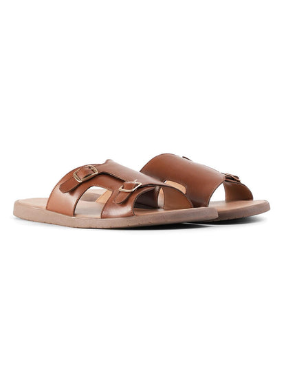 T-Rad Classic Double Monk Strap Sandals - Tan - UK 10 EU 44