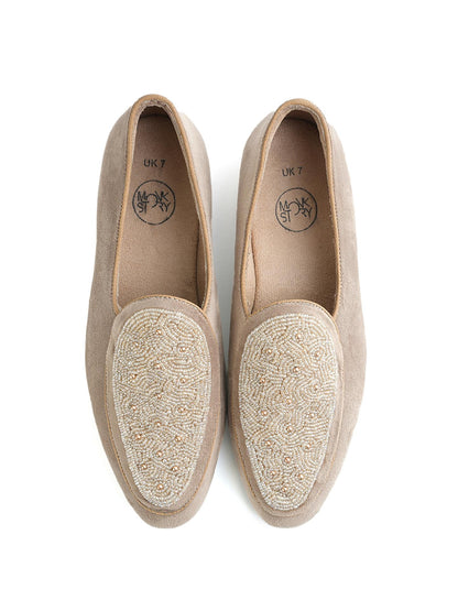 Monkstory Hand-Beaded Slip-ons - Beige