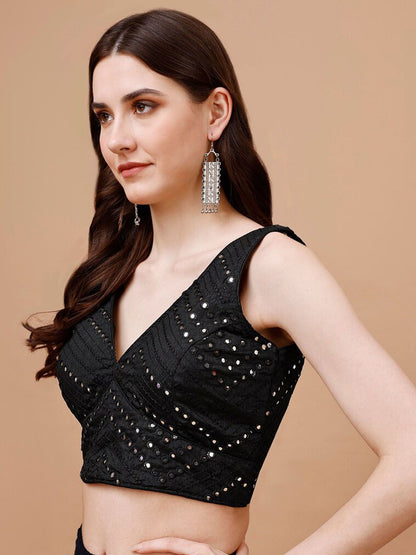 Mirror Work Embellished Sleeveless Saree Blouse