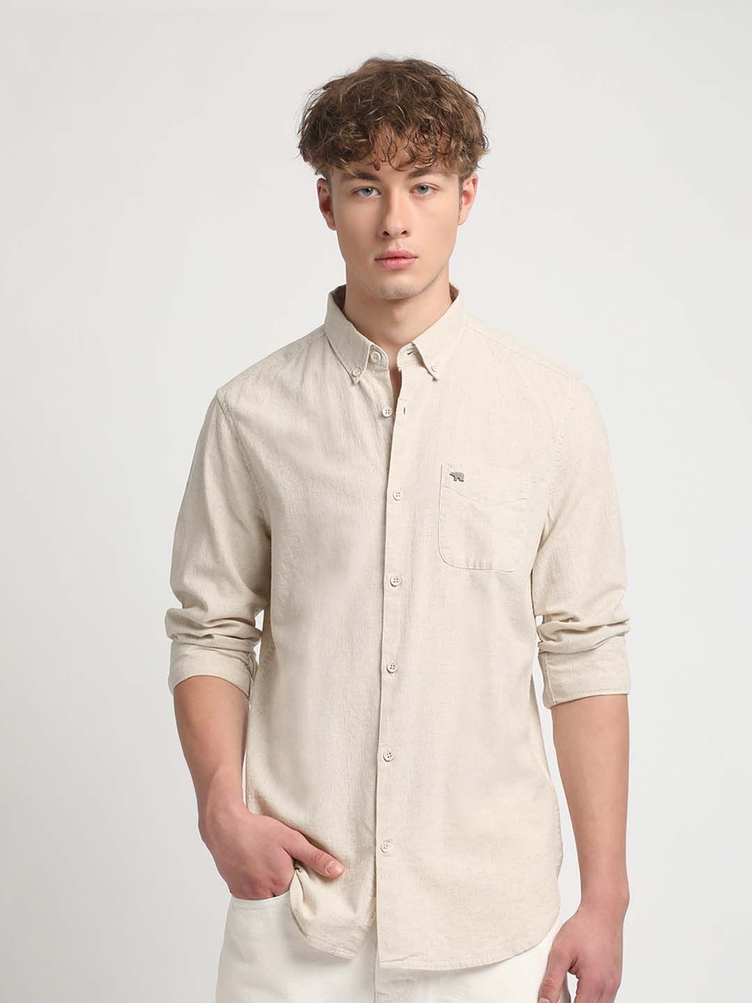 Slim Fit Button Down Collar Chest Pocket Casual Shirt