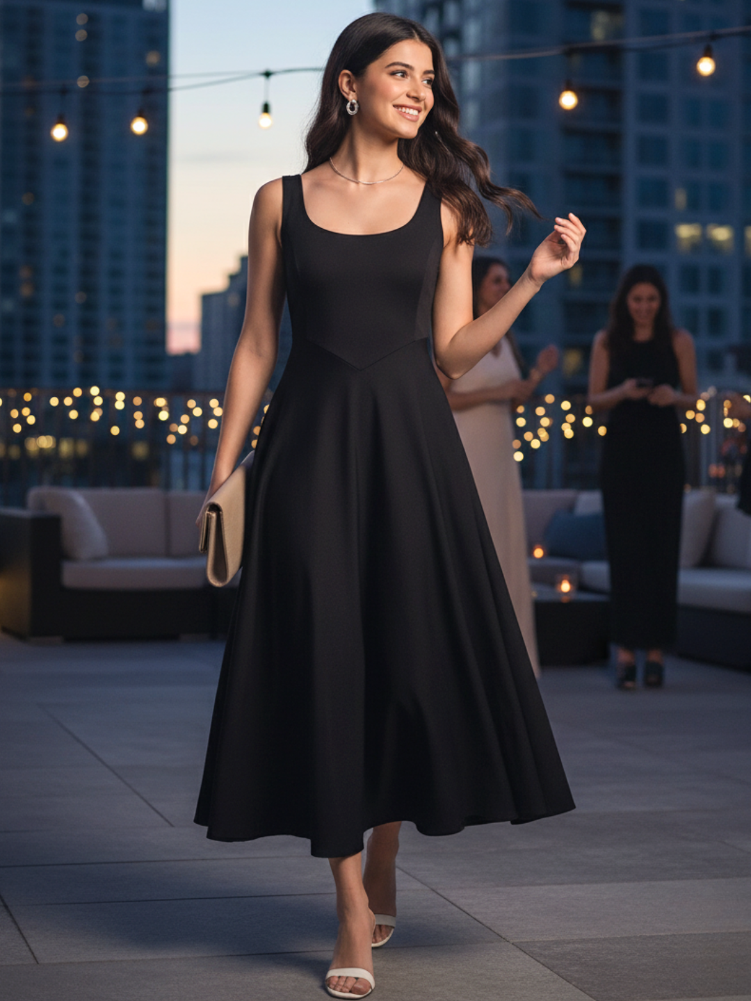 Stretchable Corset Fit & Flare Midi Dress