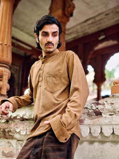 Camel Brown Corduroy Short Kurta