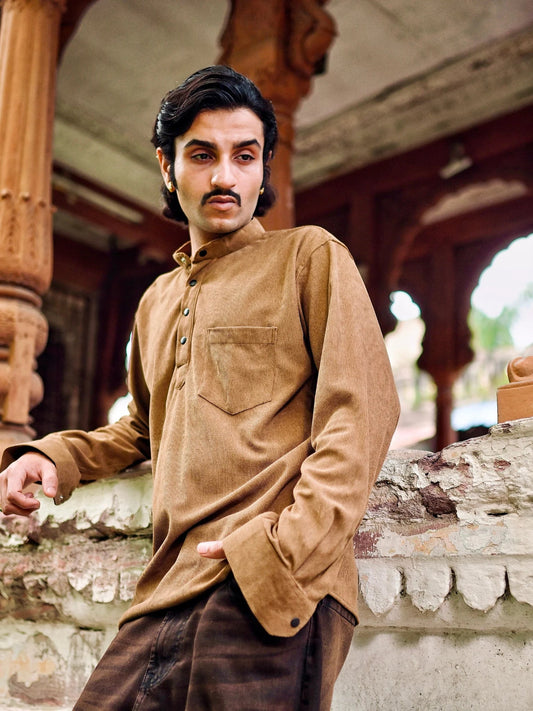 Camel Brown Corduroy Short Kurta