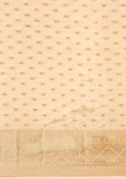 Cream Traditional Zari Butta Woven Tussar Saree