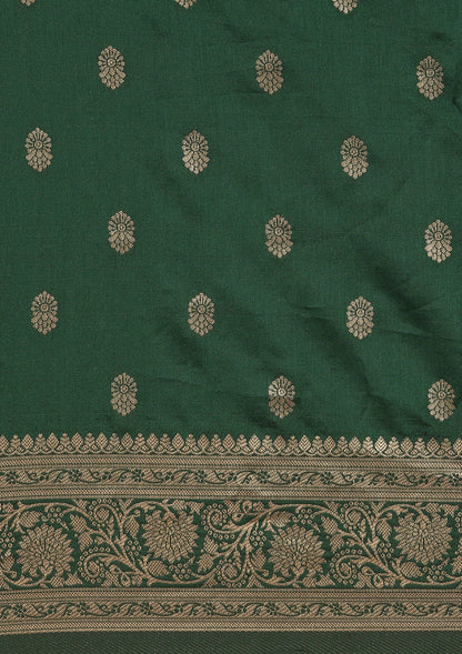 Dark Green Traditional Woven Tussar Saree