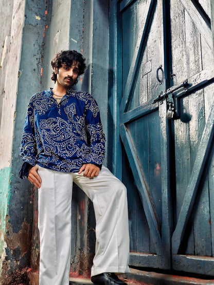 Navy Blue Paislex Short Kurta