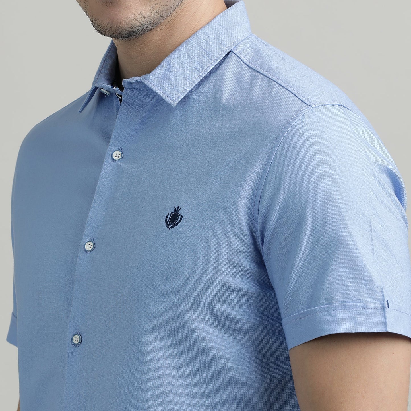 Powder Blue Solid Half Sleeve Shirt