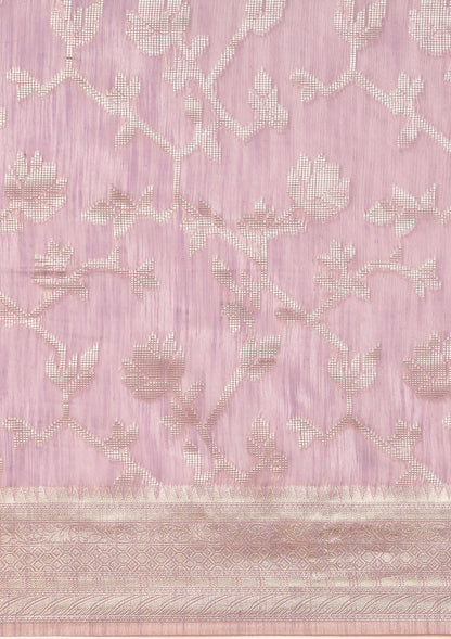 Mauve Floral Woven Tussar Saree