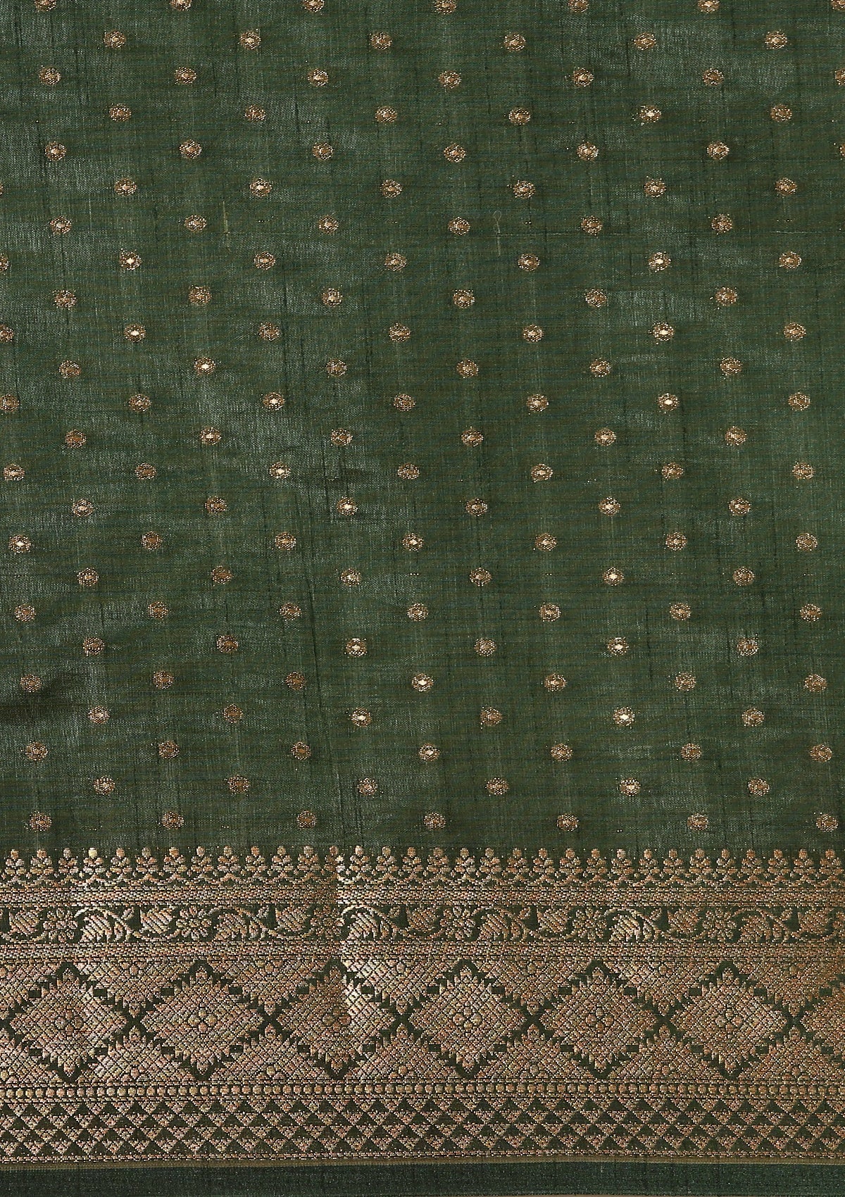 Dark Green Traditional Zari Butta Woven Tussar Saree