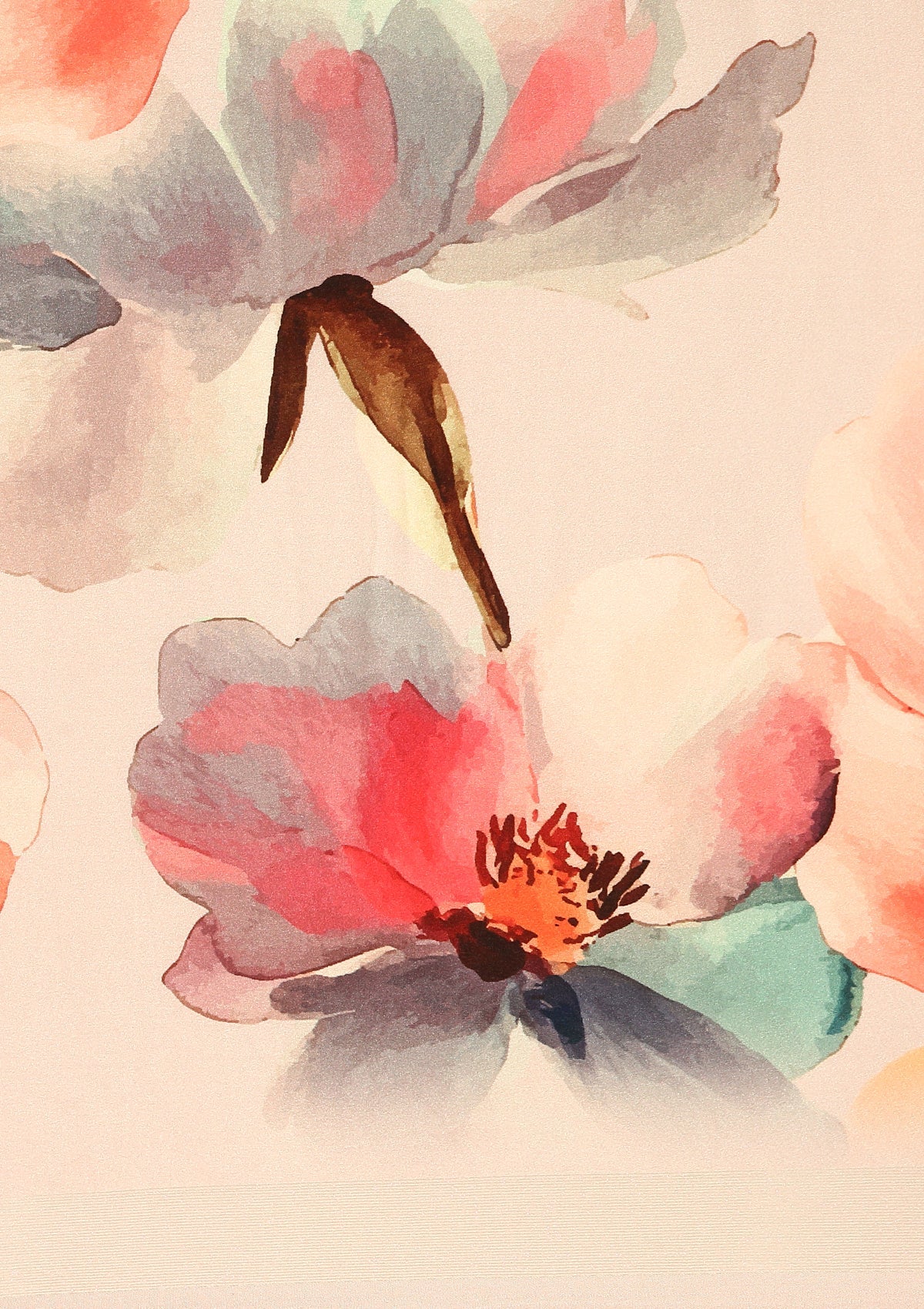 Beige Watercolor Floral Digital Printed Satin Saree