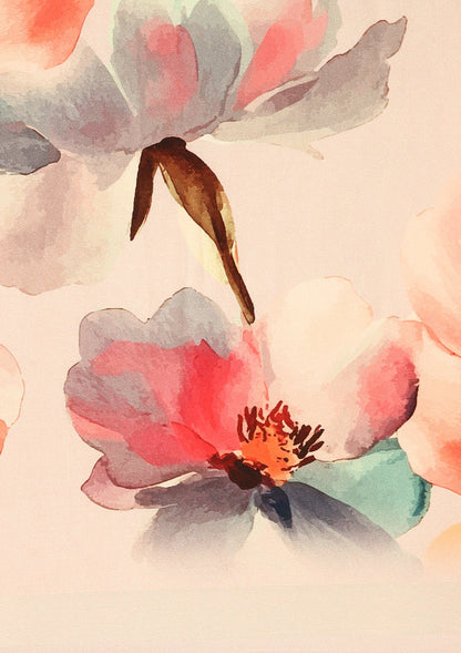 Beige Watercolor Floral Digital Printed Satin Saree