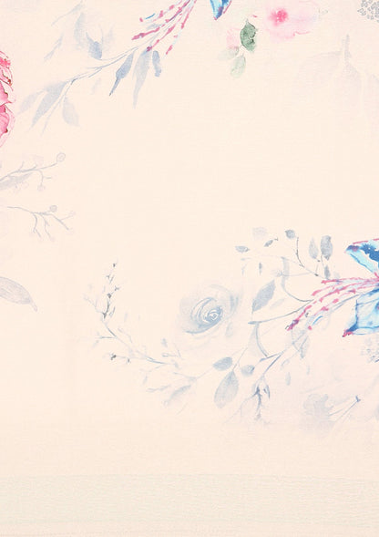 Lavender A/O Floral Printed Satin Saree