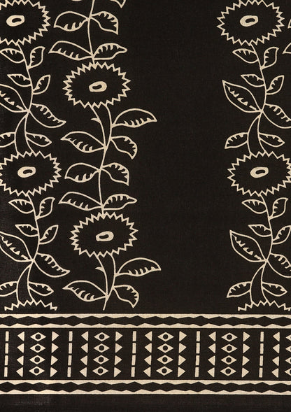 Black Abstract Printed Tussar saree