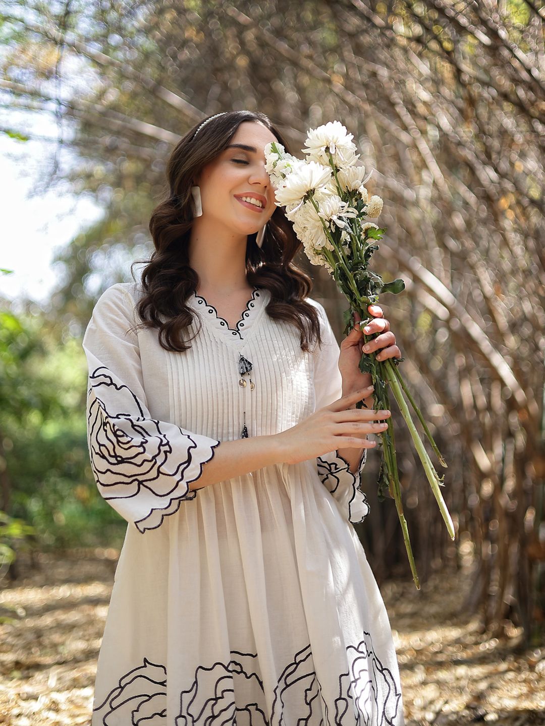 Hem Design V Neck Pure Cotton Tunic With Palazzo Co-Ords