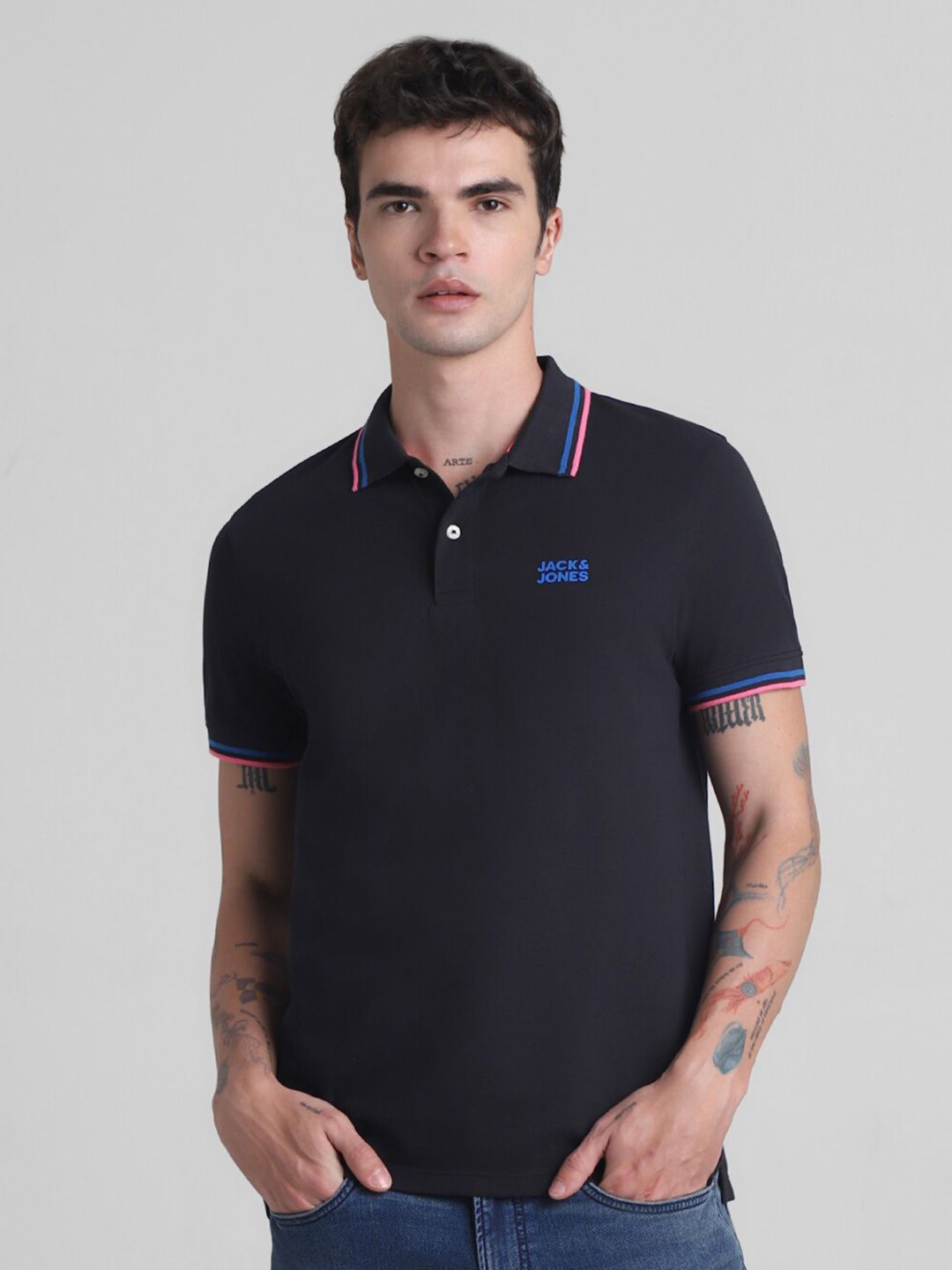 Polo Collar Short Sleeves Cotton Slim Fit T-shirt