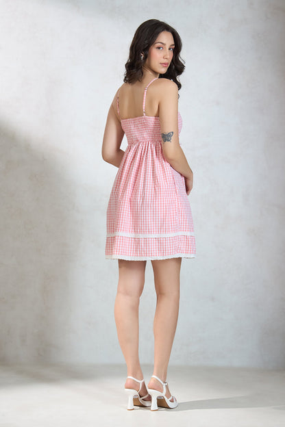 Gingham Lace Tiered Dress