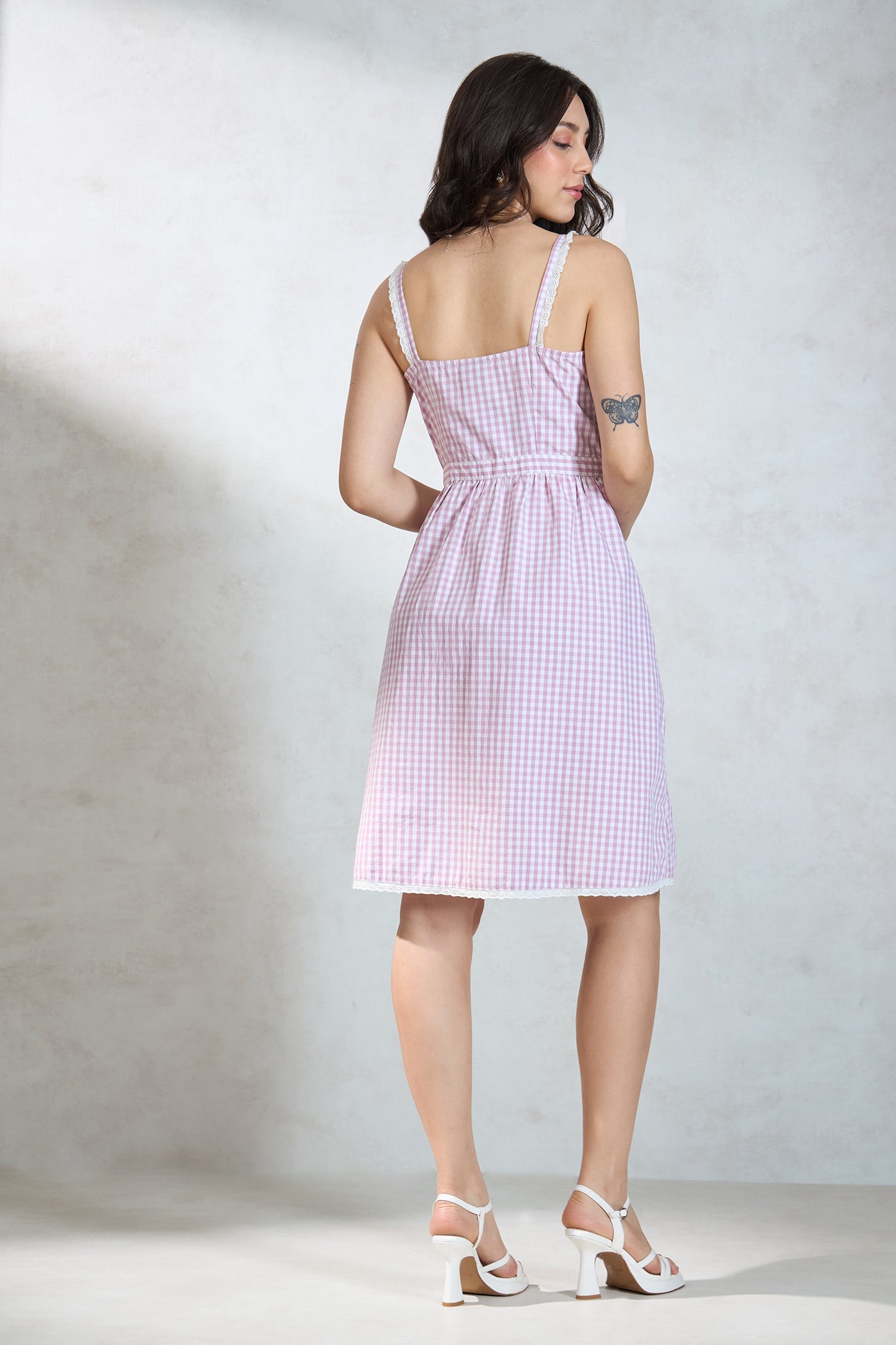Gingham Cotton Front-Tie Dress