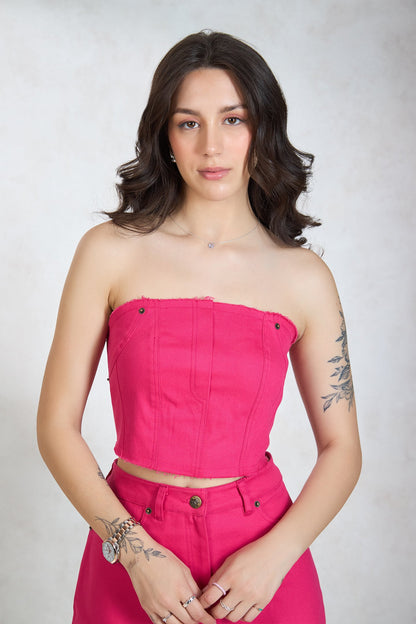 Cotton+ Pink Raw Edge Paneled Bandeau