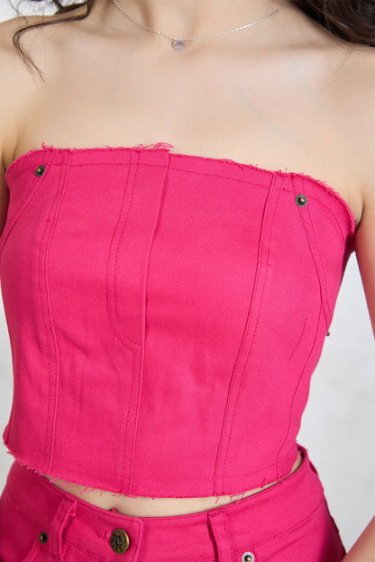 Cotton+ Pink Raw Edge Paneled Bandeau