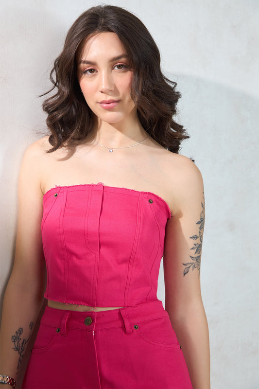 Cotton+ Pink Raw Edge Paneled Bandeau