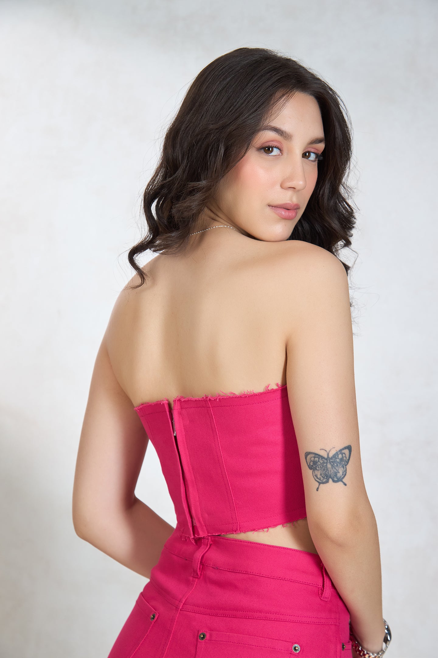 Cotton+ Pink Raw Edge Paneled Bandeau