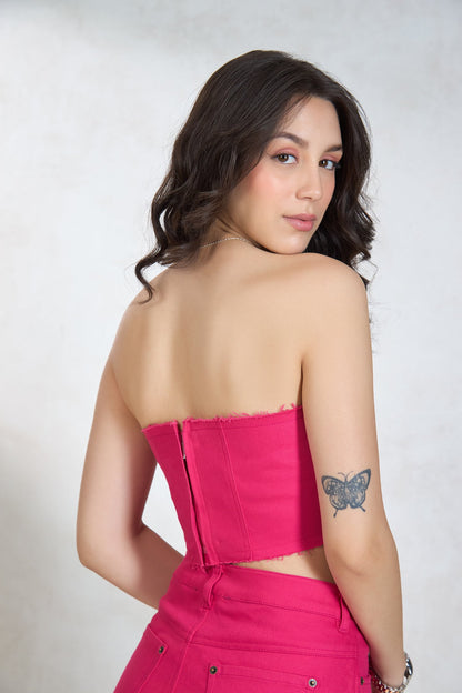 Cotton+ Pink Raw Edge Paneled Bandeau