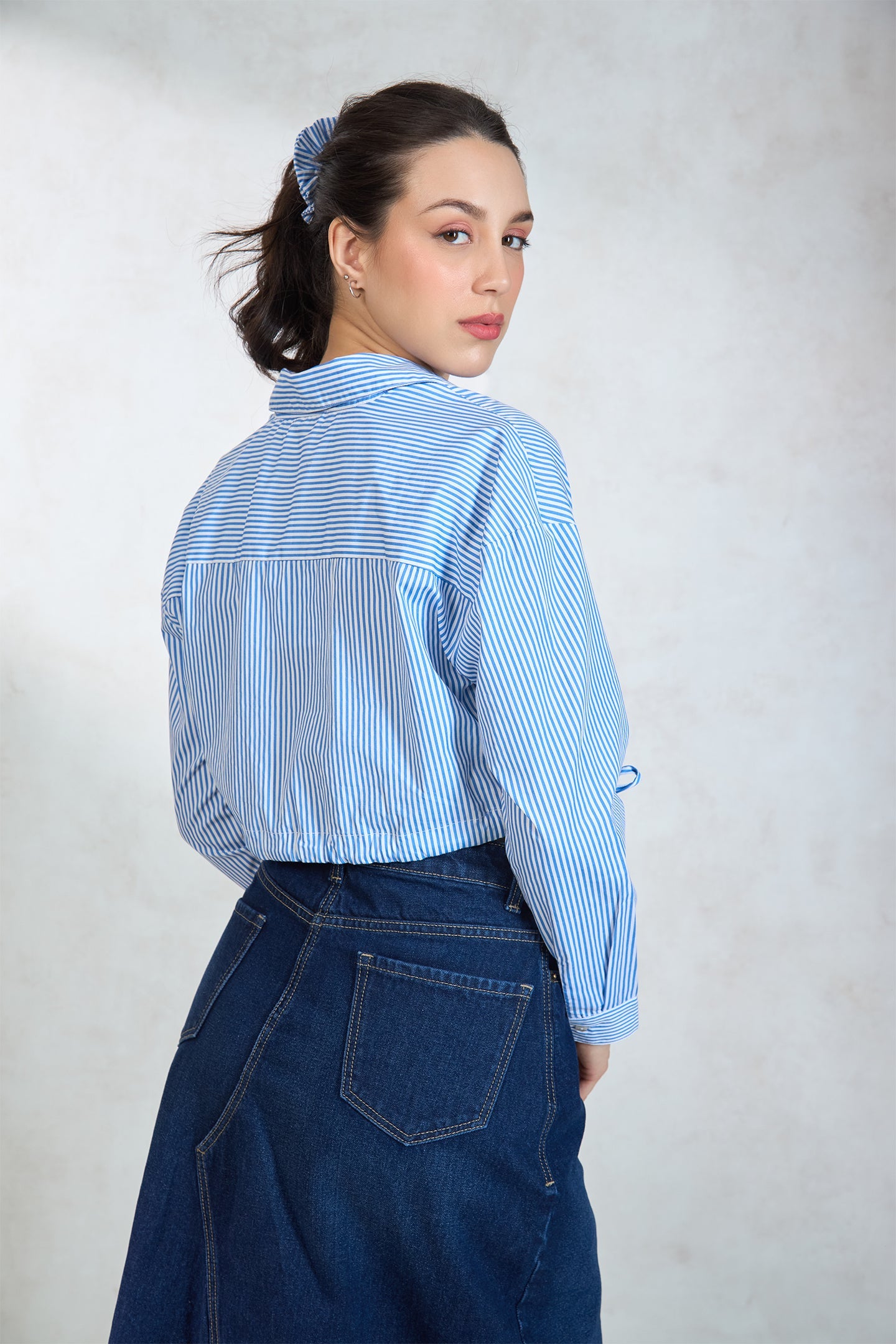 100% Cotton Relaxed Tie Hem Striped Shirt