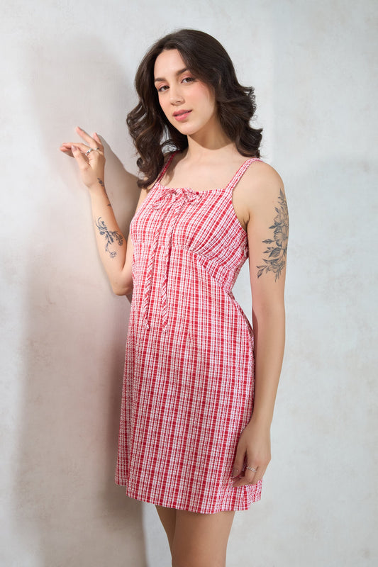 100% Cotton Strappy Mini Dress With Tie-Front