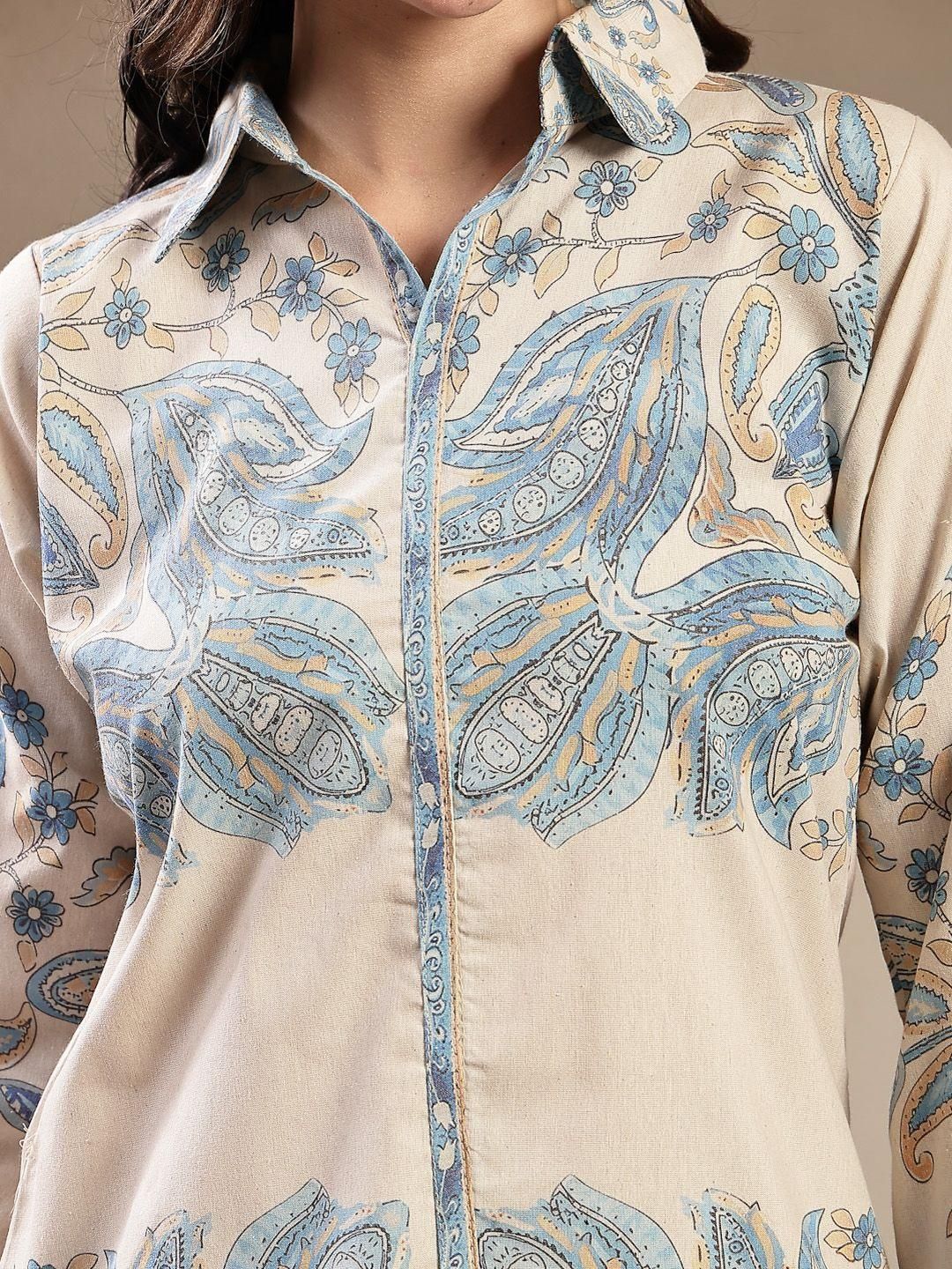 Women Printed Shirt Collar Top and Palazzos Co-Ords