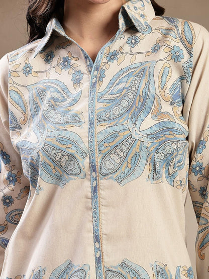 Women Printed Shirt Collar Top and Palazzos Co-Ords