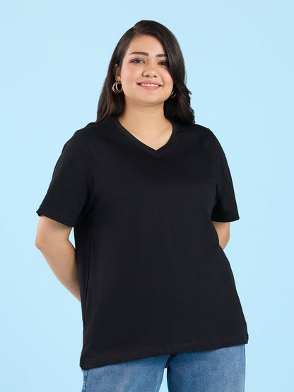 PLUS SIZE JET BLACK V NECK T-SHIRT | XL - 6XL