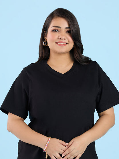 PLUS SIZE JET BLACK V NECK T-SHIRT | XL - 6XL