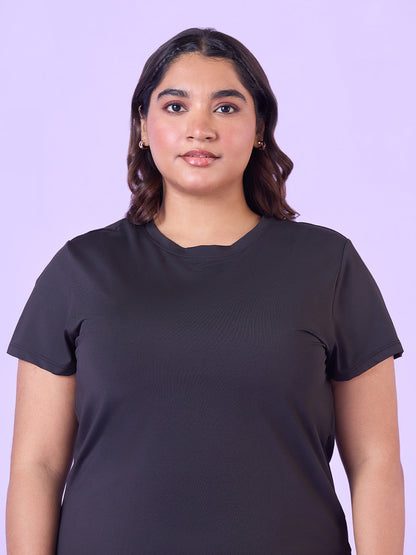 PLUS SIZE JET BLACK STRETCHABLE T-SHIRT WITH POCKETS | XL - 6XL