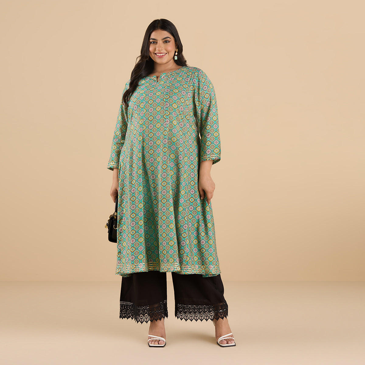 PLUS SIZE SOLID PALAZZO WITH LACE | XL - 6XL