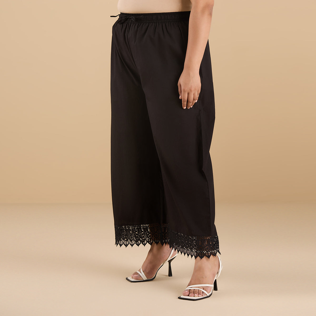 PLUS SIZE SOLID PALAZZO WITH LACE | XL - 6XL